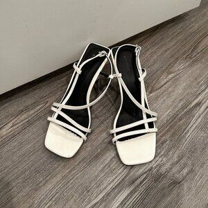 White Kitten Heels square Strappy Heels Shoes